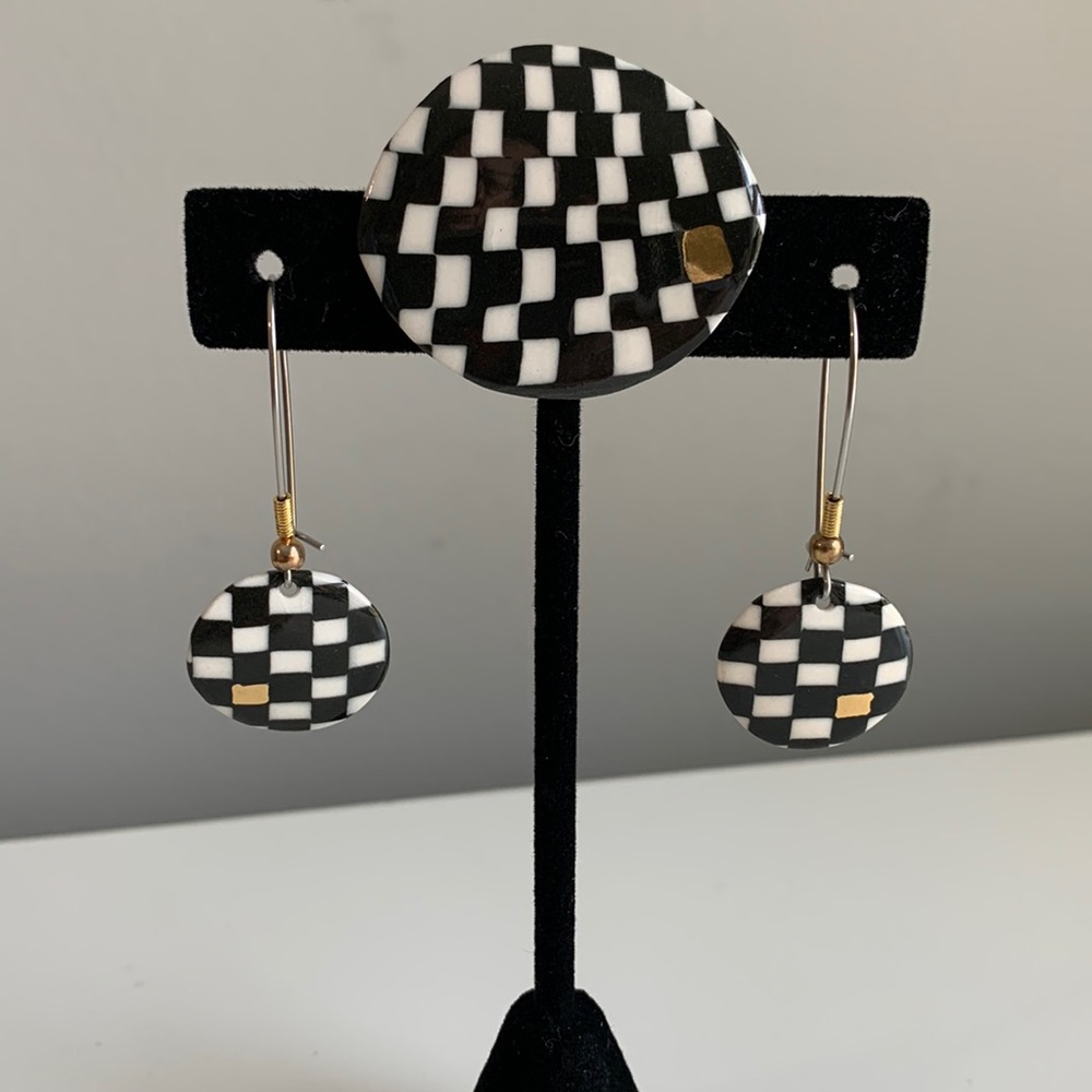 NWOT Handmade Ceramic Earring & Pin Set